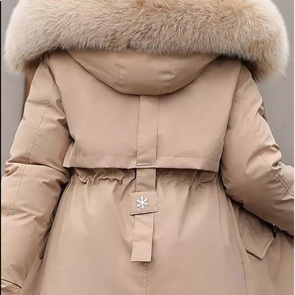 #9 Tan Faux Fur Parka Wind Breaker Hood Fleece Zip Rain coat water resistant - Picture 5 of 8